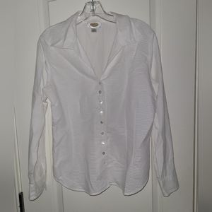 Talbots White Cotton Buttonup Shirt with V-neck